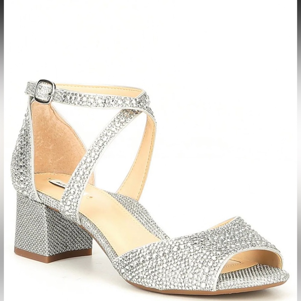 Alex Marie Rhinestone Ankle Strap Block Heel Bridal Sandal